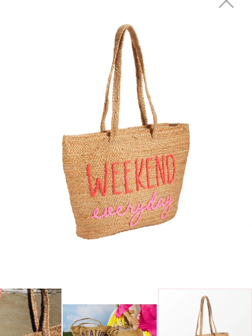 Mud Pie Natural Straw Tote with Pink & Coral Embroidery